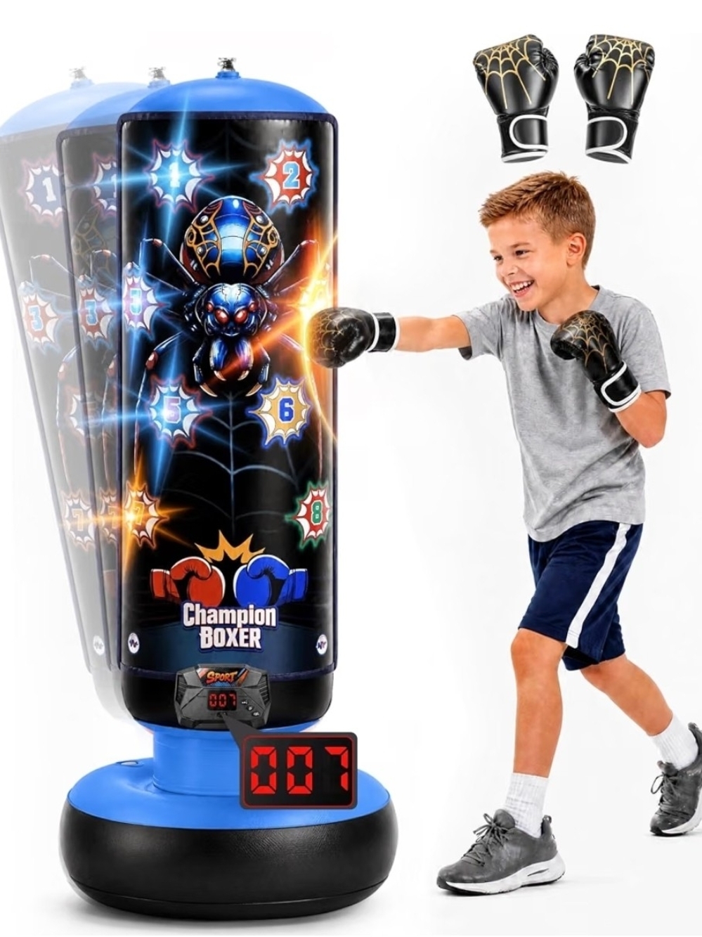 Freestanding Electronic Punching Bag for Kids W. Stand & Gloves| Ages 3-12 |NEW|